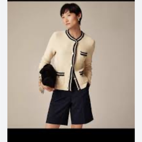 J. Crew Cream Cardigan Sweater with Black Trim - Picture 3 of 3